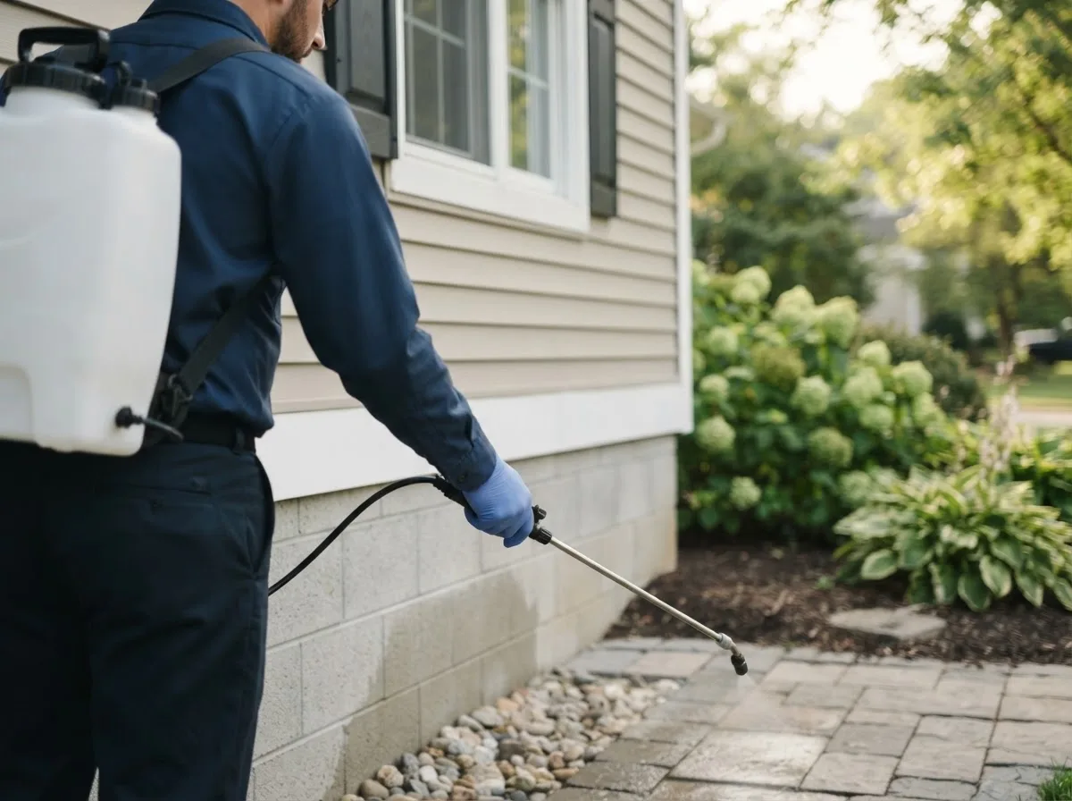 Pest control technician inspecting a home in South Boston, MA